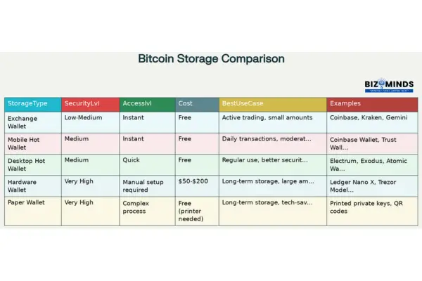 Bitcoin Storage Methods Comparison - Security vs Accessibility Trade-offs
