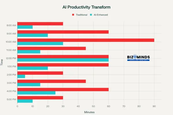 Daily workflow transformation showing time savings with AI productivity tools