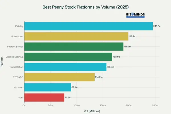 Trading platform comparison showing Fidelity leading in penny stocks trading