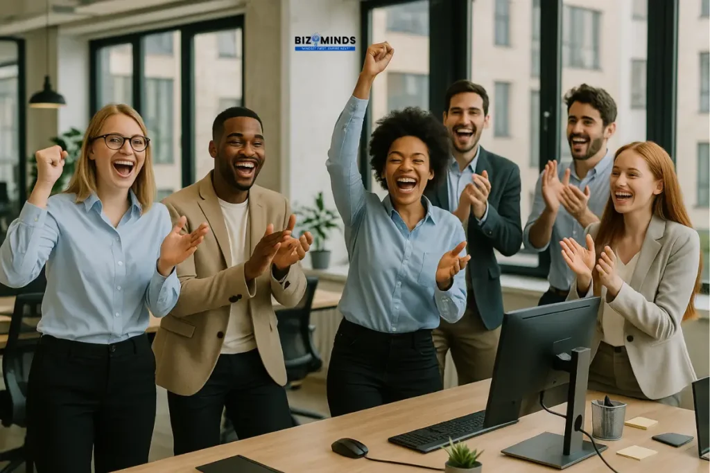 Young professionals celebrating a business achievement