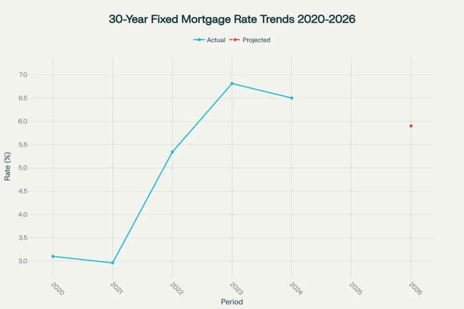 Historical and projected 30-year fixed mortgage interest rates