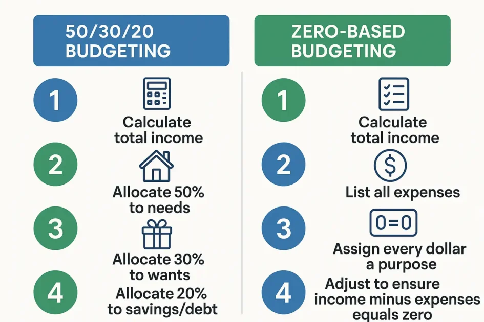 Step-by-step implementation guide:  50/30/20 Rule vs Zero-Based Budgeting