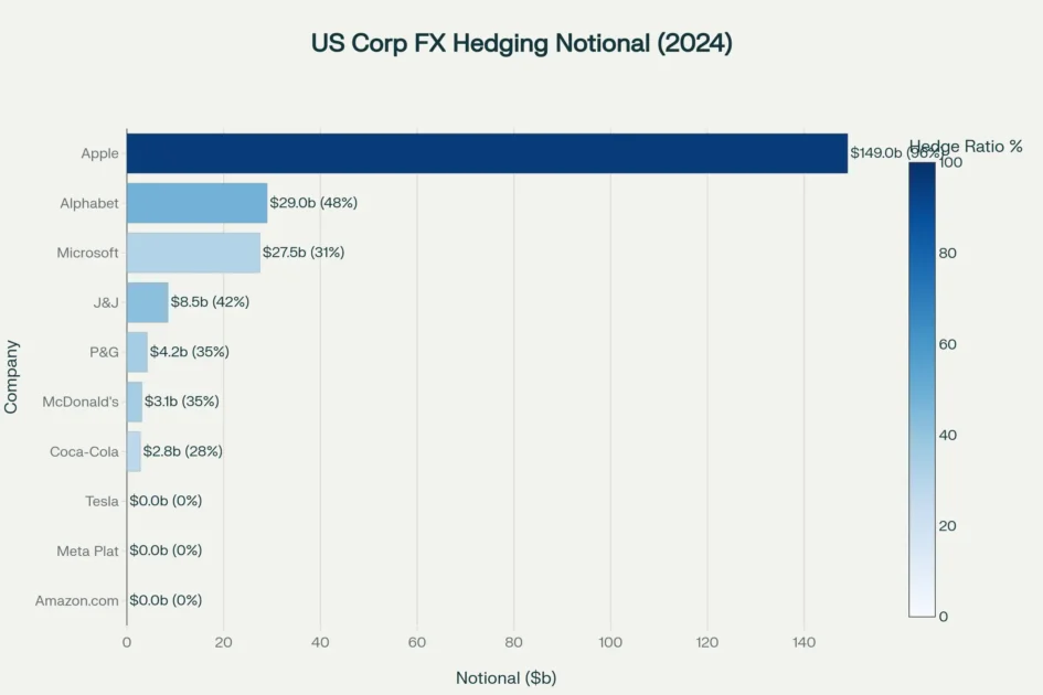 US Corp FX hedging notional exposure and hedge ratios